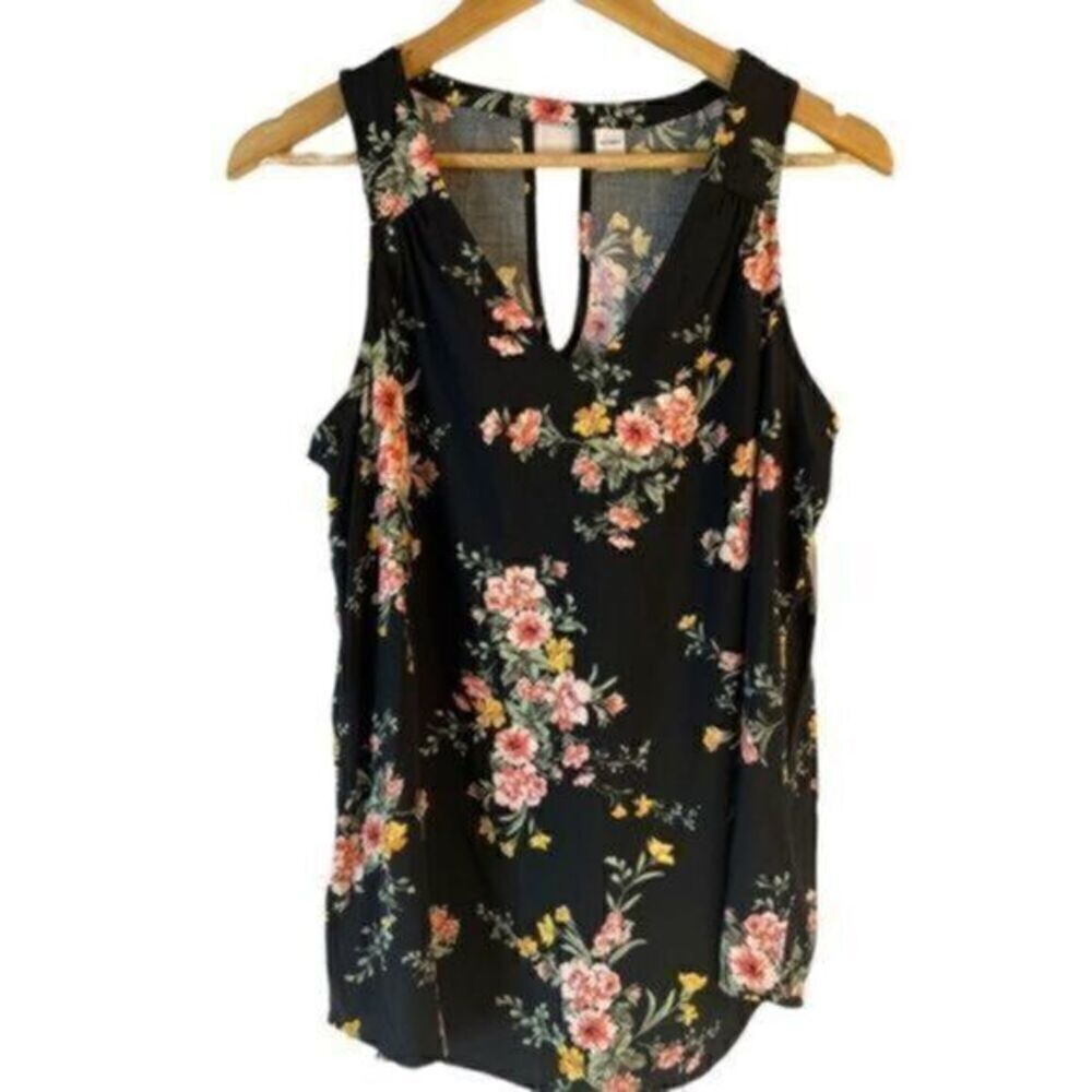 Old Navy Black Floral V Neck Tank Blouse Medium NWT